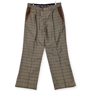 Stacy Adams Mens Trouser Pants Glen Plaid Windowpane Cuffed Faux Suede Sz 36x34